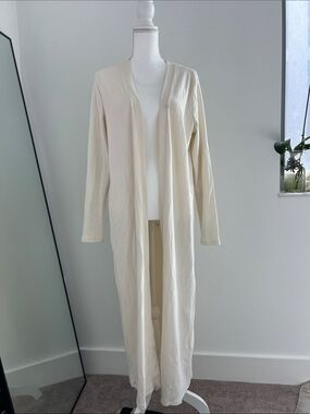 Long Open-Front Women's lounge Cardigan in Cream